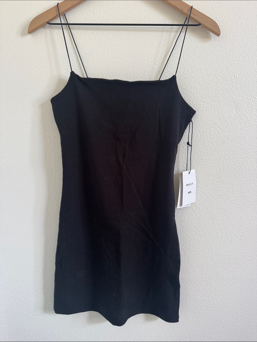 RVCA Black Ribbed Mini Dress with Spaghetti Straps